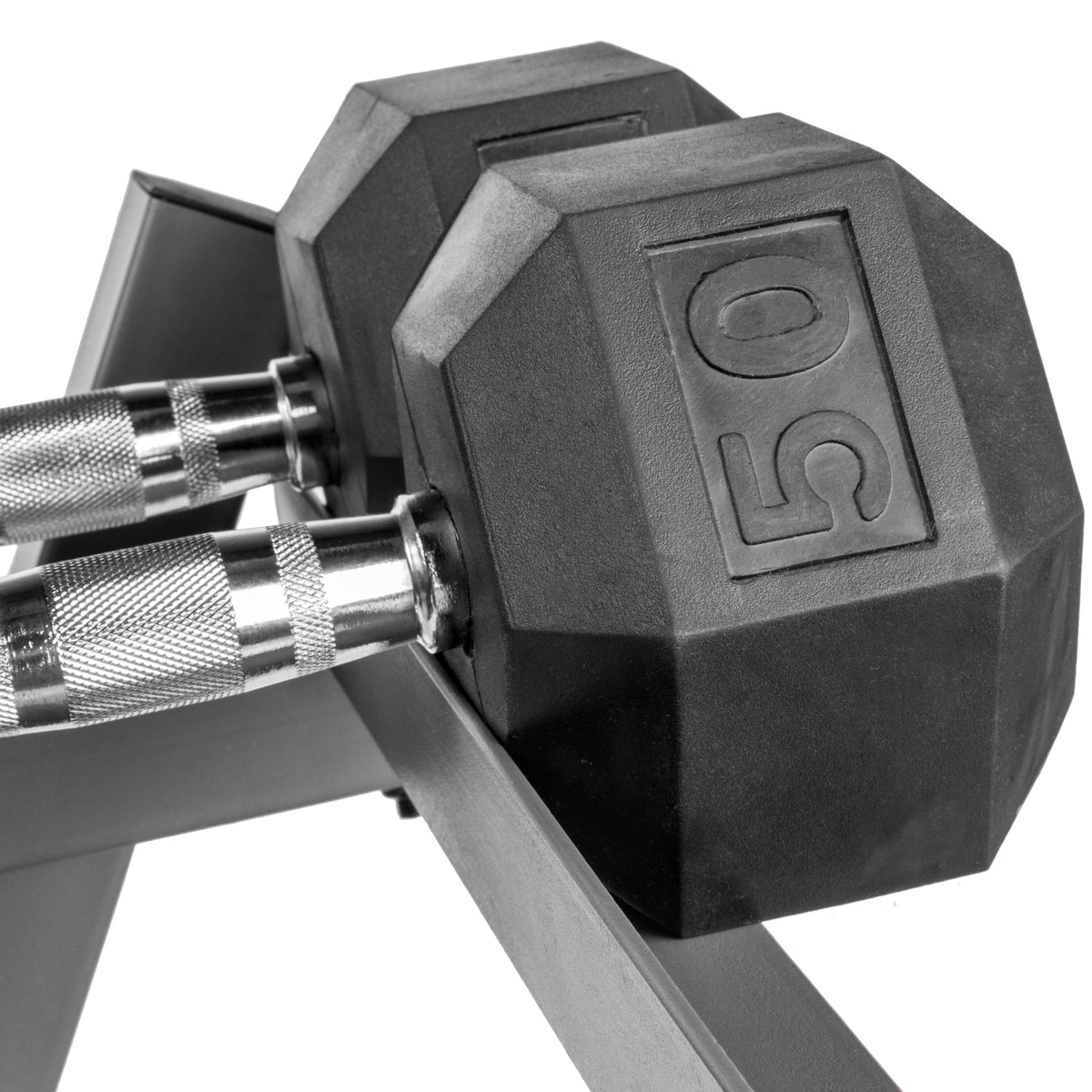 5-50 lb Hex Dumbbell Set with Rack and Weight Bench
