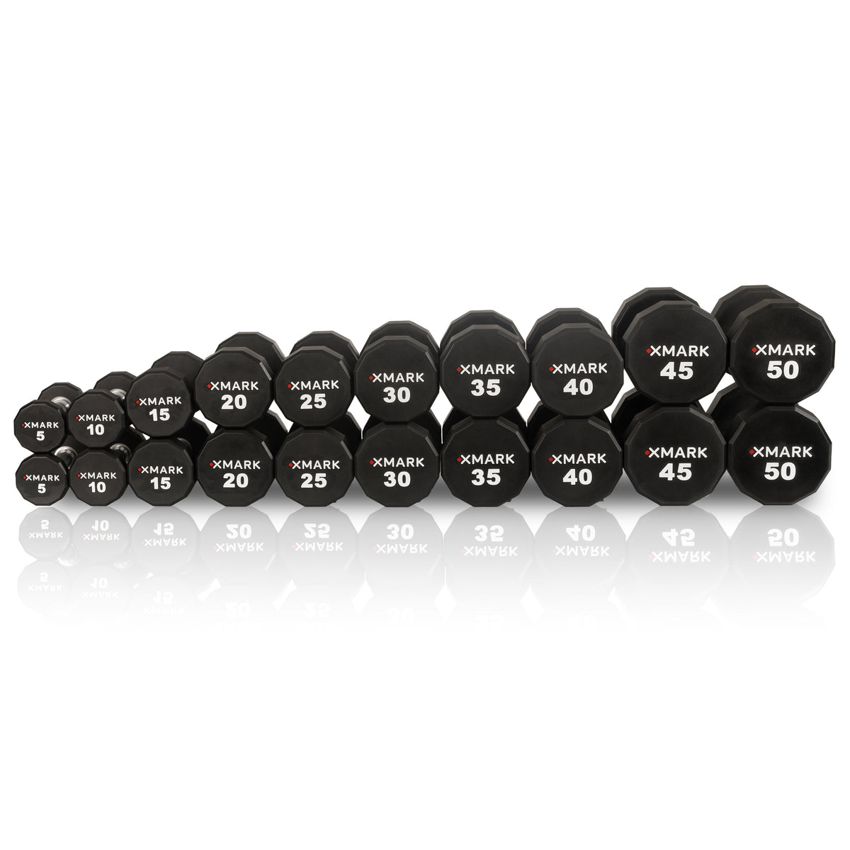 12-Sided Commercial Urethane Dumbbells (5-50 lb and 5-75 lb Sets)