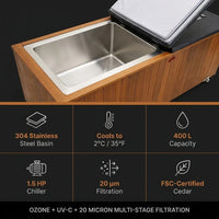 Cedar Cold Plunge Built to Maintain Ice Bath Temperatures, 304 Stainless Steel Basin, Ozone UV Filtration, 1.5 HP Chiller — Results & Stats