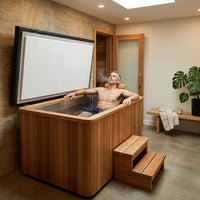 Cedar Cold Plunge Built to Maintain Ice Bath Temperatures, 304 Stainless Steel Basin, Ozone UV Filtration, 1.5 HP Chiller — Lifestyle