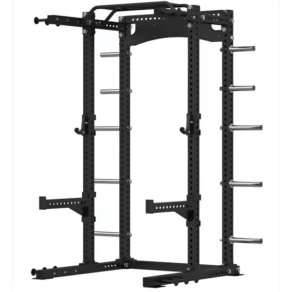 Power Rack Built to Support Heavy Lifting, Commercial Steel Frame, 450kg Capacity, Integrated Plate Storage
